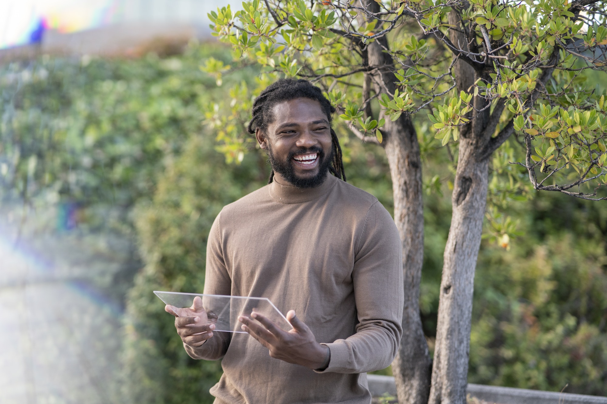 afro american man with a futuristic tablet